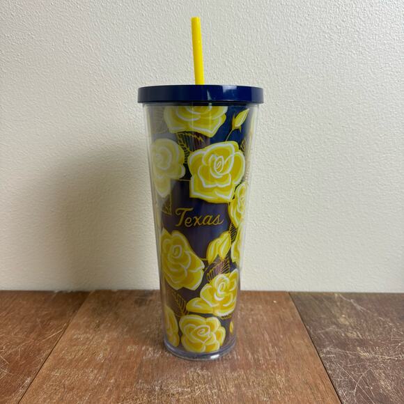 Starbucks Limited Edition Texas‎ Yellow Rose Blue Cup Tumbler Collectible - Picture 1 of 9